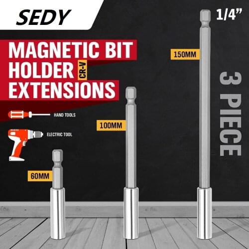 2020-3Pcs 1/4" Hex Rod Shank Long Handle Screwdriver Magnetic Bit Extensions Rod 3" 4" 6" Quick Release Holder Tool Drill Bit