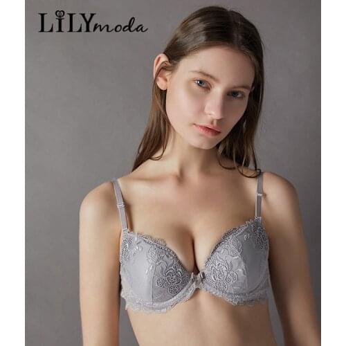 Lilymoda Comfortable Thin Cotton Bra Push Up Cup For Women Lace Embroidery Flowers Sexy Lingerie Female Ladies Underwear 4Colors
