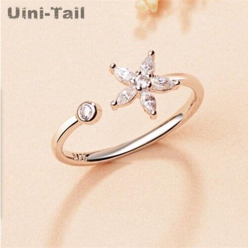 Uini-Tail hot sale new 925 sterling silver five petal flower micro inlay open ring simple personality niche design high quality