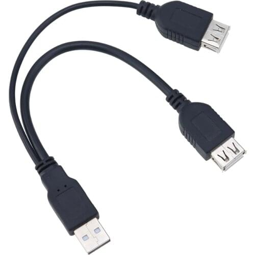 USB 2.0 A Male to USB Female 2 Double Dual Power Supply USB Female Splitter Extension Cable HUB Charge for Printers 50pcs/lot
