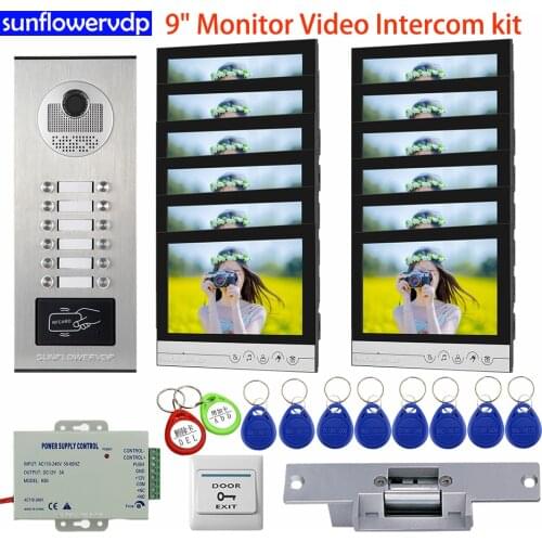 9inch Color Video Door Entry Access Control Video Intercom For Home Intercom Keys House Intercom +Electric Strike Lock Door Bell