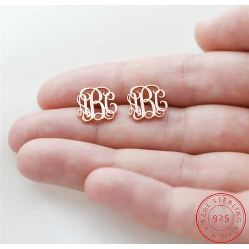 VishowCo Custom Monogram Earrings 1 Pair Personalized 925 Silver Your Initials Nameplate Stud Earrings For Women Jewelry Gift