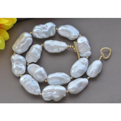 Z10962 17" 28mm White Baroque Drop Keshi Reborn Pearl Necklace