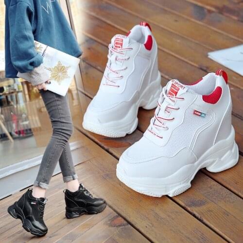 Womens Vulcanize Shoes Spring White Chunky Sneakers For Woman Hidden Heel Shoes 2019 Super High Heels Female Platform Sneakers