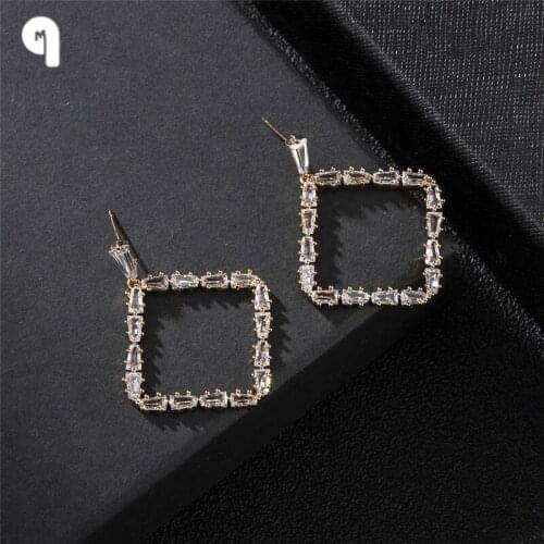 QM Exquisit 18K Gold Plated Square Heart Drop Earrings for Women AAA Cubic Zirconia Wedding Jewelry Girl Gifts