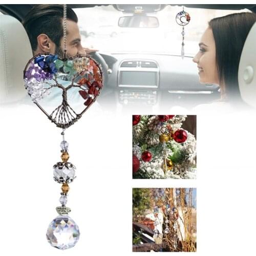 Tree of Life Crystal Pendant with Stone Beads Hanging for Women Car Decor Key Bags Accessories for Birthdays Car Ornaments Gifts