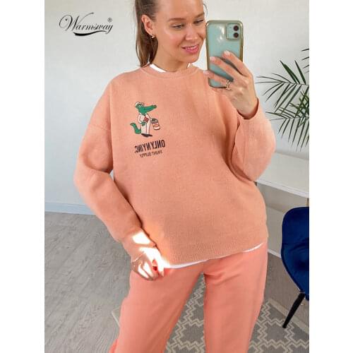On Sale Harajuku Spring Autumn New Fashion Cartoon Suede Oversize Sweater Long Sleeve O-Neck Women Casual Letter Pullovers C-228