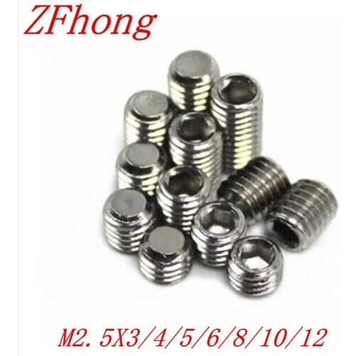 200PCS DIN913 M2.5*3/4/5/6/8/10 Stainless steel flat end point hex socket set grub screw