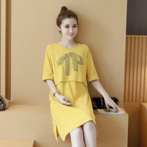 2021 Maternity Dress Summer Maternity Dress New Korean Version Of Breastfeeding Fake Two-piece Maternity Dress