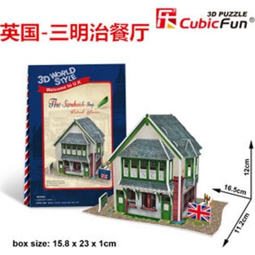 3D Puzzles British Sandwich Restaurant DIY Creative gift Educational toys World style tour construction paper model T17