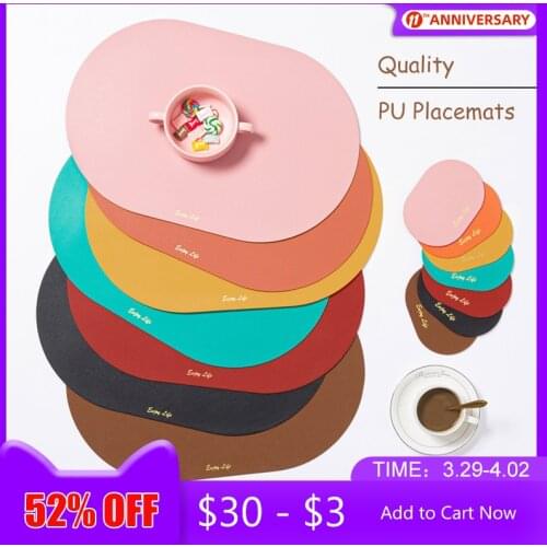 4 PCS PU Placemats for Table Waterproof Non-Slip Leather Tableware Mat Set Kitchen Accessories Coaster Cup Luxury Modern Grey