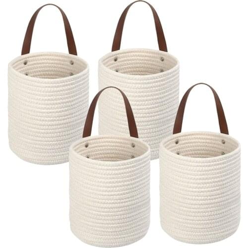 4 Pack Hanging Wall Basket Woven Rope Storage Baskets Decorative Baskets Organizer for Plants Bedroom Office