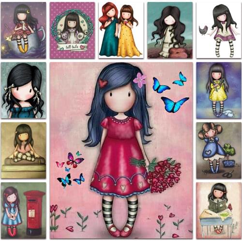 New Diamond painting Cartoon girl child doll Mailbox butterfly DIY Full Square Drill embroidery Cross stitch mosaic Drawing GG07