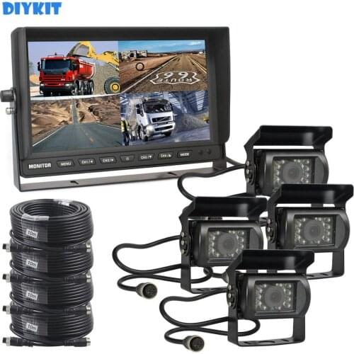 DIYKIT 10" Split QUAD Car Monitor + 4 x CCD IR Night Vision Rear View Camera Waterproof for Car Truck Bus Reversing Camera