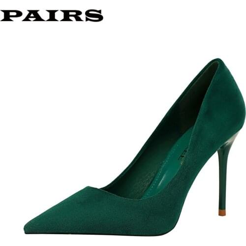BigTree Brand Designer Pumps Shoes Women High Heels Sexy Stiletto Faux Suede Green Shoes Office Party Shoes Plus Size 43