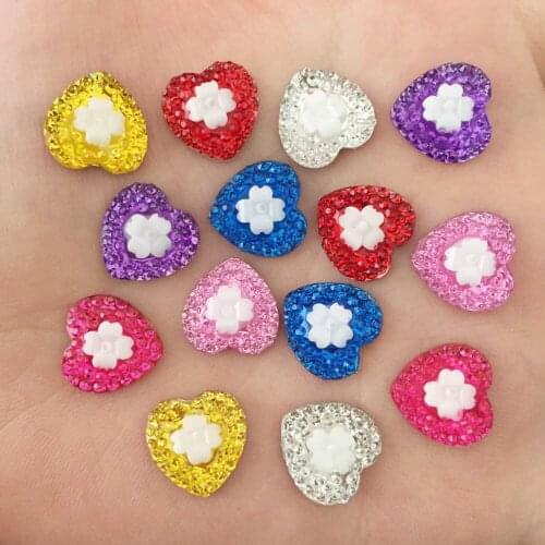 Shiny Mix Colorful 12mm Heart Flower Flat Back Rhinestone Appliques 200pcs DIY Wedding Decoration Home Figurines Craft OC02A