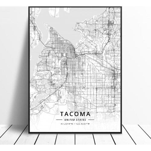 Boston Cary Casper Garland Sacramento Tacoma Unitedstates Map Canvas Art Poster