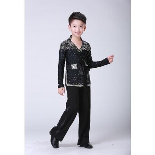 Kids Boy Latin ballroom Costume Children Glittery Sequined Latin Shirt Rumba Samba Dancewear Latin dance competition clothes