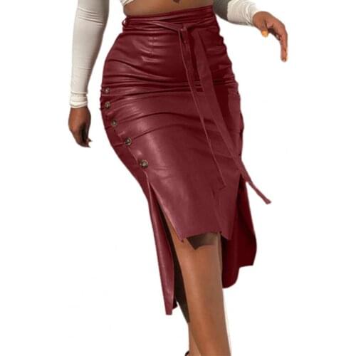Faux Leather Long skirts sexy ladies Knee Length Pencil Skirt High Waist for fashion 2021