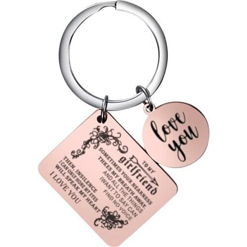 To My Girlfriend I Love You Key Chains Stainless Steel Key Chain for Woman Men Anniversary Valentines Day Gift