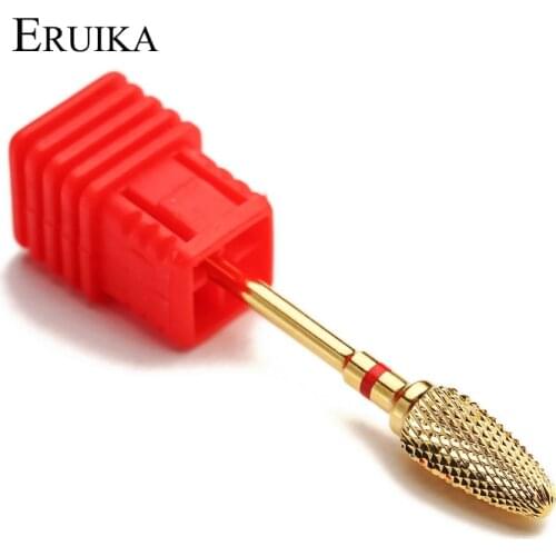 ERUIKA 1pc Gold Carbide Nail Salon Drills Bits Electric Manicure Machine Milling Cutter Rotary Burr Nail Clean Accessory