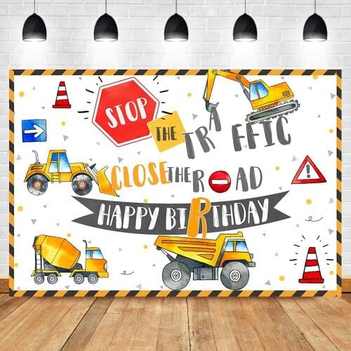 Under Construction Birthday Backdrop Excavator Boy Birthday Party Banner Photo Background Child Kids Photography Backdrops