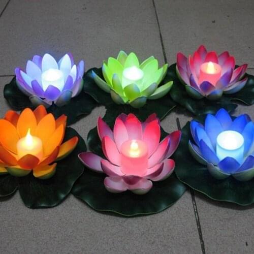 Artificial LED Floating Lotus Flower Candle Lamp With Colorful Changed Lights For home garden Wedding Party Decorations