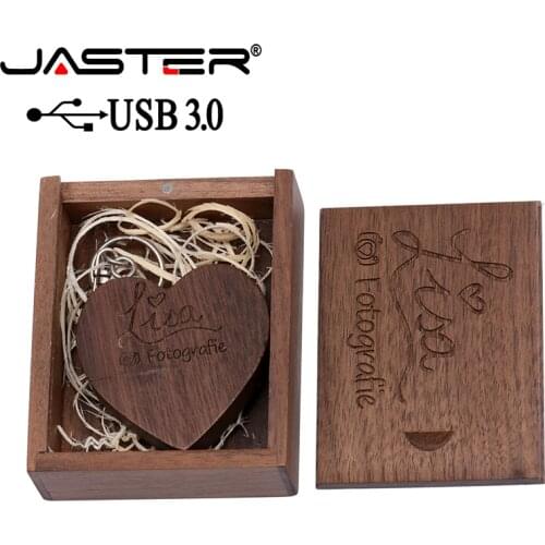 JASTER Eco-friendly Wood USB 3.0 4GB 8GB 16GB 32GB 64GB Record good memories, the best gift wooden heart shape(1pcs free logo)