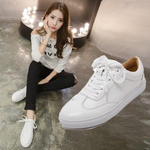 Fashion Women Shoes Platform Sneakers Ladies Lace-up Big Size Chunky Casual Shoes Breathable Leather White Shoes For Girls