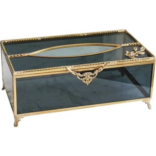 Handmade Brass with Glass Lace Tissue Box Table Decoration Effective Luxury High-End Napkin Box Glass Box Lucky Decoration