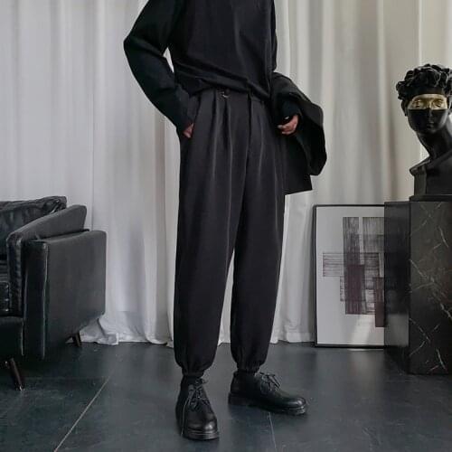 Summer Thin Suit Pants Mens Fashion Gray Black Dress Pants Men Korean Loose Elastic Waist Straight Casual Pants Mens S-3XL