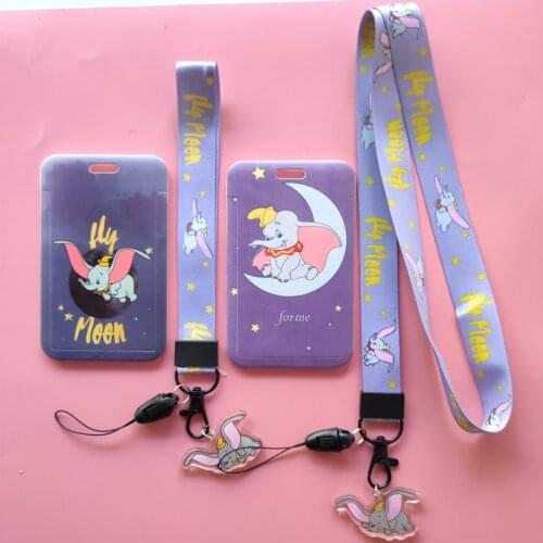 Hot Disney Dumbo PVC Card Student Campus Card Hanging Neck bag Card Mickey Minnie Holder Lanyard ID Card Toys