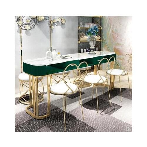 Net red marble manicure table and chair set single double gold iron double deck manicure table simple and light luxury