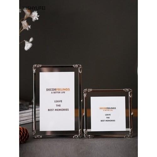 WSHYUFEI Metal glass photo frame 5-inch photo frame Wedding materials Art decoration Suitable for home office birthday present