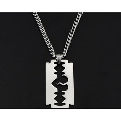 Mens Stainless Steel Heart Razor Pendant Silver Color Ball Blade Chain Necklace Men Jewelry Steel Male Shaver Shape Necklace