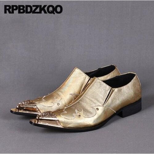 Alligator Men Dress Shoes With Metal Tips Toe Party Gold Crocodile Pointed 46 Snake Skin Brand Large Size Club Runway Snakeskin