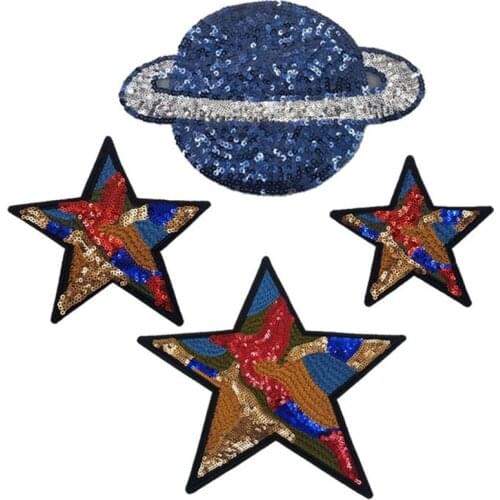 Love Star Wandering Earth Sequins Planet Patches Sew On T-shirt Applique 3D Big Stickers Diy Space Clothing Backpack Accessory