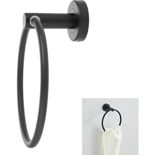 Black Stainless Steel Towel Ring Bathroom Towel Holder Wall-Mounted Round Kitchen Towel Hanger Rack Furniture Hardware