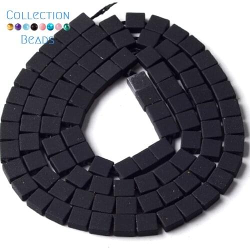 Natural Stone Black Hematite Square Shape Rubber Beads For Jewelry Making Spacer Loose Beads Diy Bracelets 4x4mm 15"