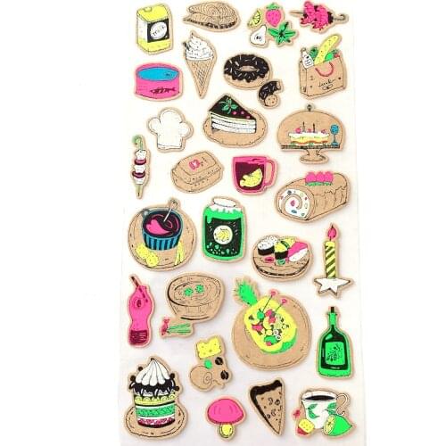 Neon Cute Breakfast Donut Cake Food Stickers For Diary Decorations