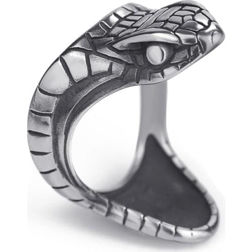 New Snake-Shaped Creative Retro Ring Exaggerated Mens Open Snake Head Domineering Trend Hip-Hop Party Jewelry