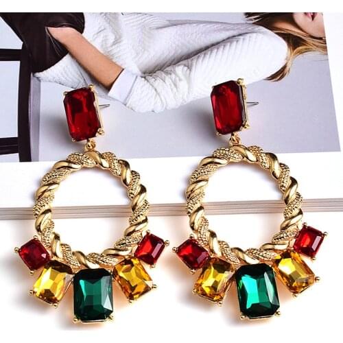 New Arrive Statement Long Metal Colorful Crystal Drop Earrings High-Quality Rhinestones Jewelry Accessories For Women Wholesale