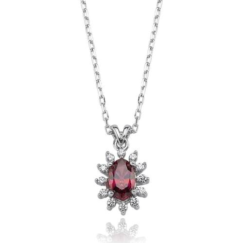 Valori Jewels Elegant Oval, 0.40 Carat, Zirconia Red And White Oval Gemstone, Rhodium Plated, Sterling Silver Necklace