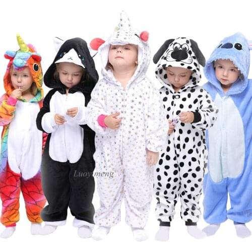 Kigurumi Childrens Pajamas For Girls Boys Unicorn Sleepwear Flannle Kids Stitch Onesies Animal Pijamas Suit Winter Cat Costumes
