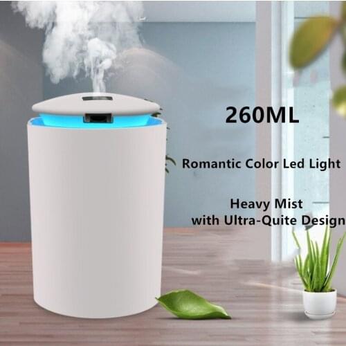 Portable 260ml Humidifier USB Ultrasonic Aroma Diffuser Cool Mist Maker Air Humidifier Purifier with Romantic Light Led