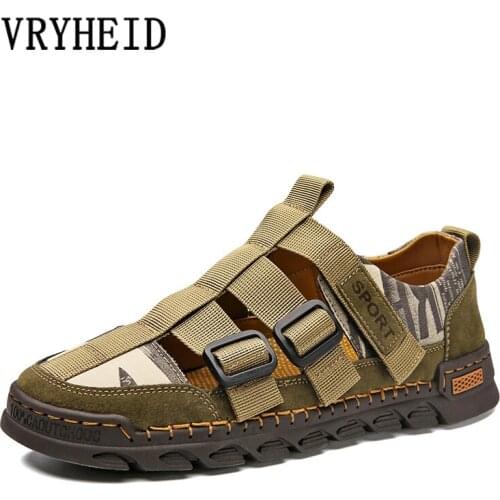 VRYHEID Big Size 38-48 Summer Outdoor Mens Shoes Mesh Leather Men Sandals For Male Casual Shoes Water Walking Beach Sandalias