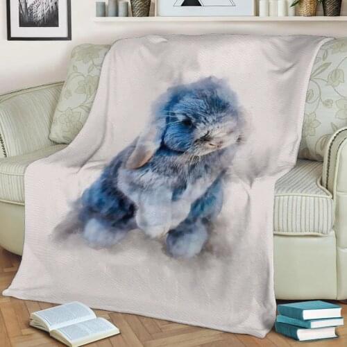 Blue Baby Bunny Flannel Throw Blanket 3D Printed Keep Warm Sofa Child Blanket Home Decor Textiles Dream Family Gift