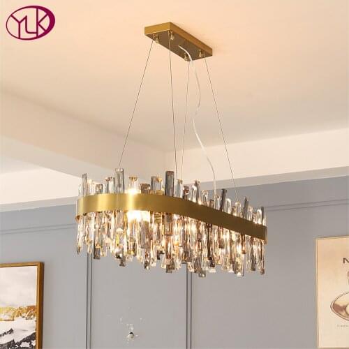 Modern crystal chandelier for dining room home decor gold led cristal lamp oval design kitchen island hanging light fixture