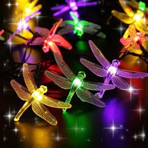 LED Solar Dragonfly Outdoor Waterproof Decorative Lantern Fairy Light IP44 Waterproof Garden Lawn Christmas Party Decoration