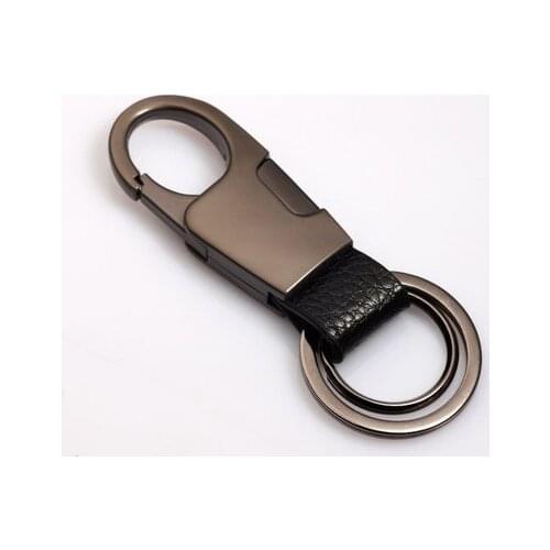 High-end First Layer Cowhide Car Keychain Mens Waist Key Chain Pendant Metal Key Ring